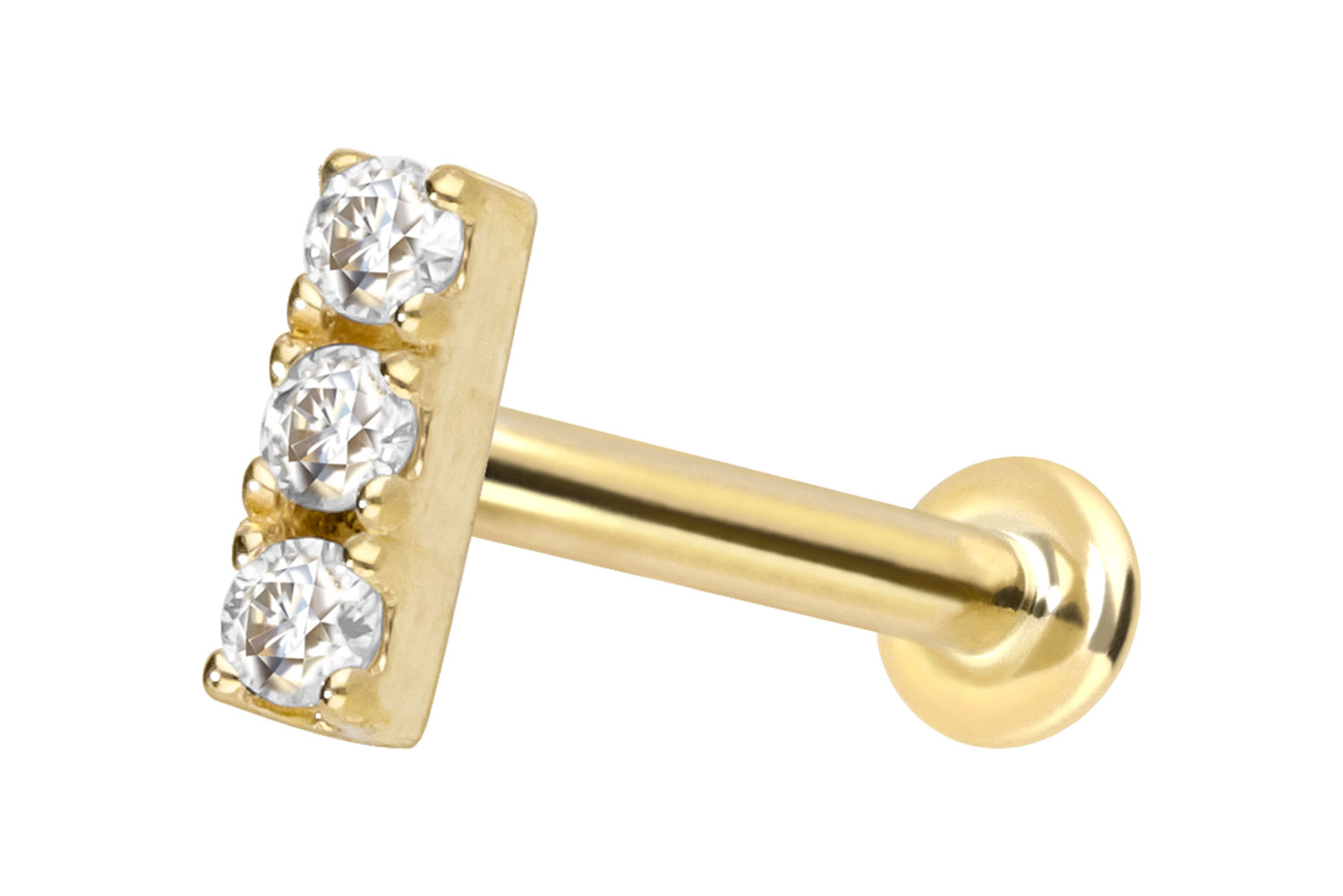 14 Karat Gold Labret Piercing mit Push Fit MOISSANIT-BALKEN
